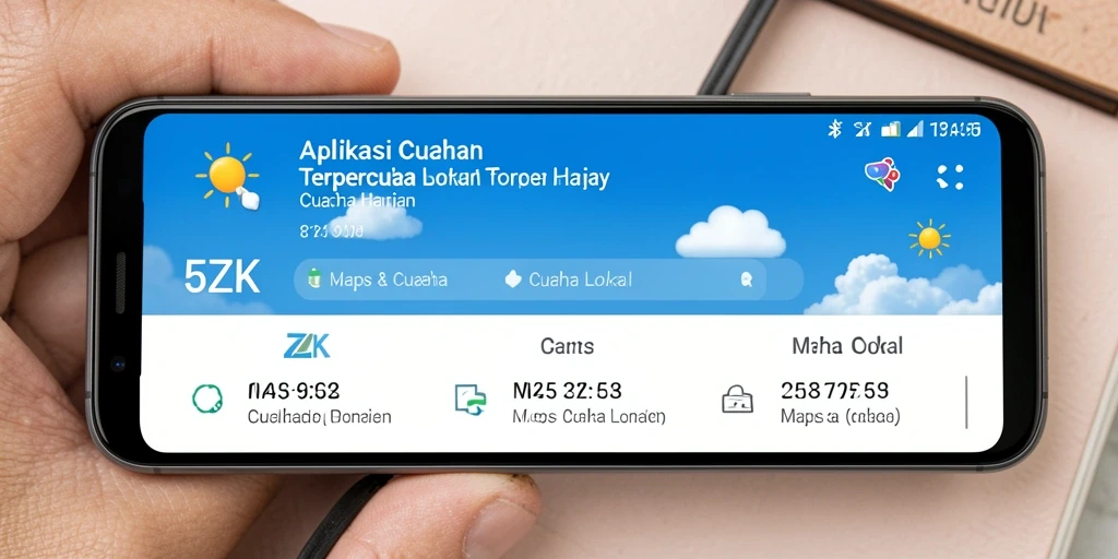 Tampilan antarmuka aplikasi 5ZK menampilkan informasi cuaca lokal secara jelas.