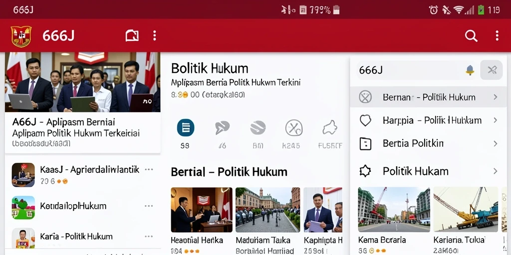 Tampilan antarmuka aplikasi 666J dengan berita politik hukum terkini.