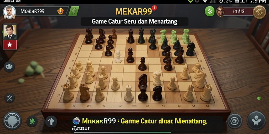 Screenshot MEKAR99 menunjukkan antarmuka permainan Catur yang menarik.