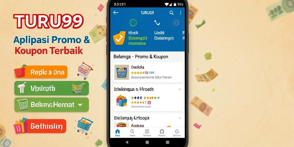 Antarmuka aplikasi TURU99 menampilkan berbagai kupon dan promo terbaik.